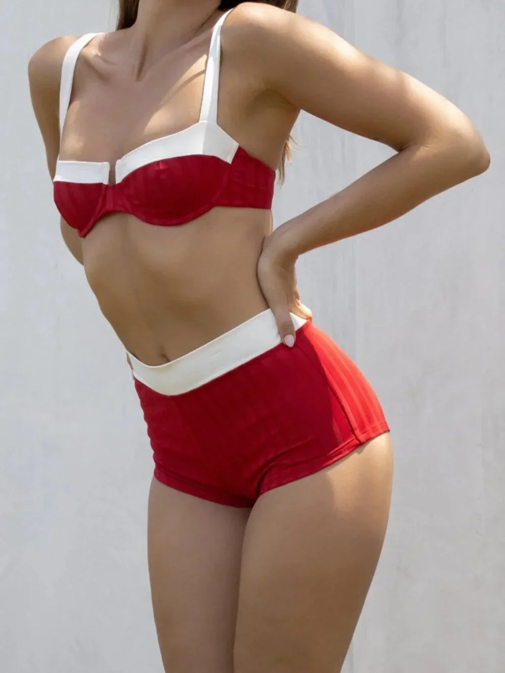 New KYA Kati Wide Rib Rouge/Creme Swim Bikini Bottoms X-Small NWOT